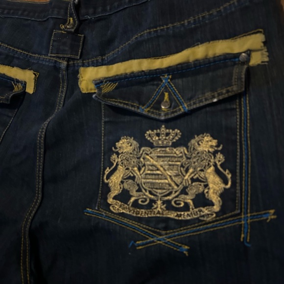 Urban Label Jean Shorts Mens Size 48 Black Embroidered Baggy Hip Hop Y2K - Picture 8 of 8